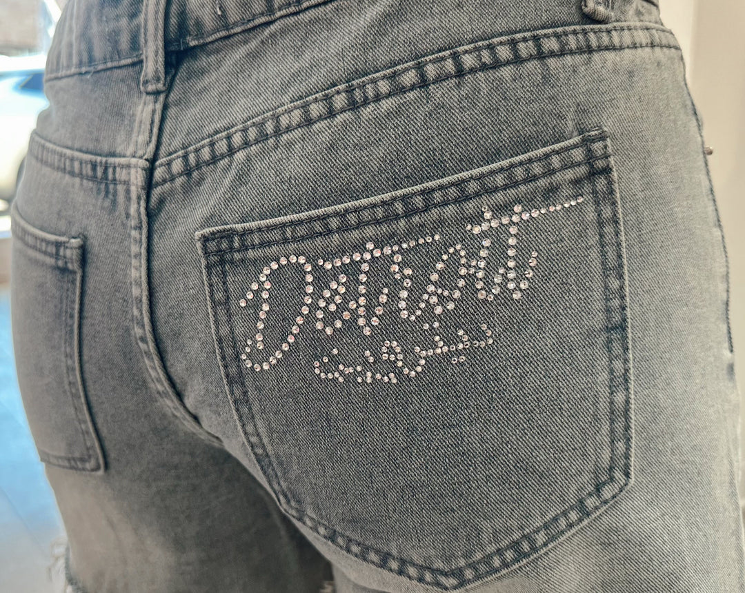 Detroit Rhinestone Jeans Shorts