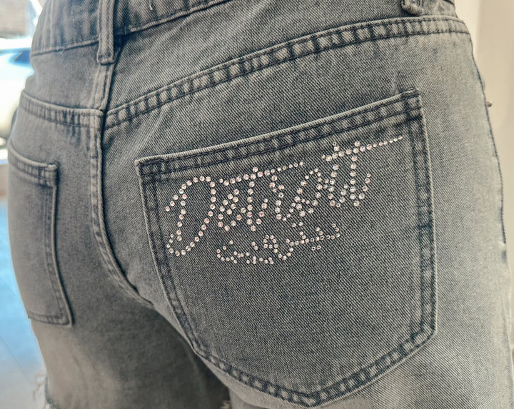 Detroit Rhinestone Jeans Shorts