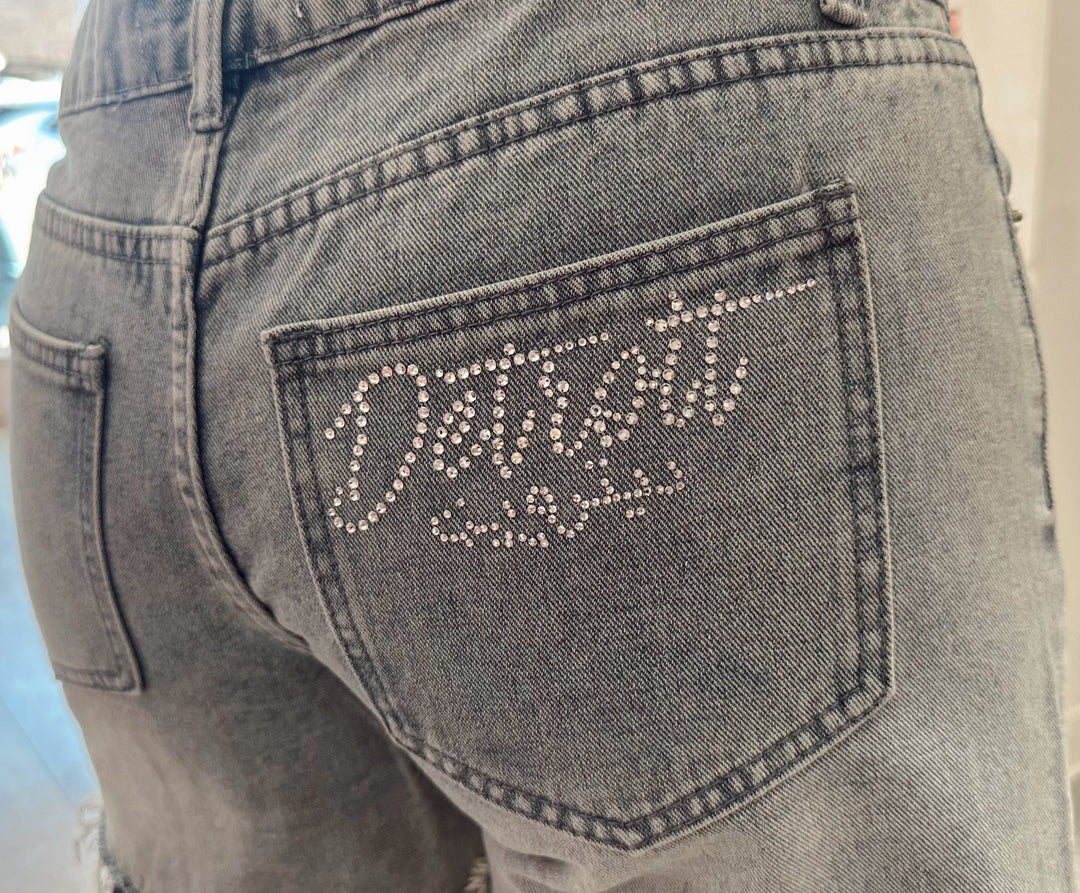 Detroit Rhinestone Jeans Shorts