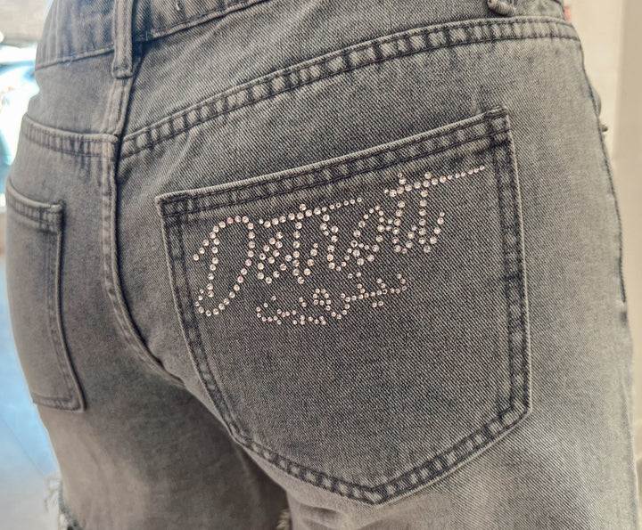 Detroit Rhinestone Jeans Shorts