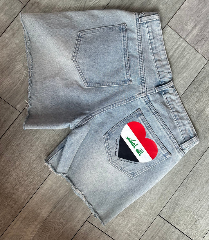 Iraq Heart Denim Shorts