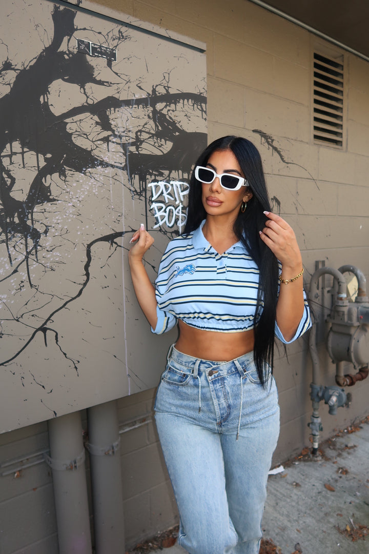 Detroit Striped Cropped Polo Top