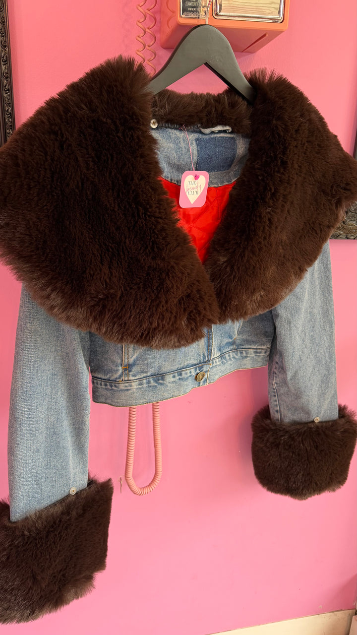 Brown Faux Fur Denim Jacket