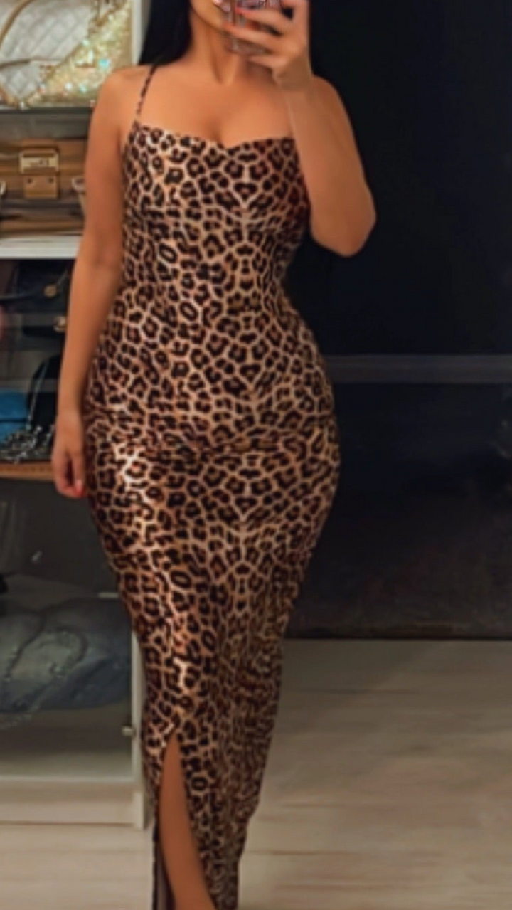 Satin Cheetah Midi Dress