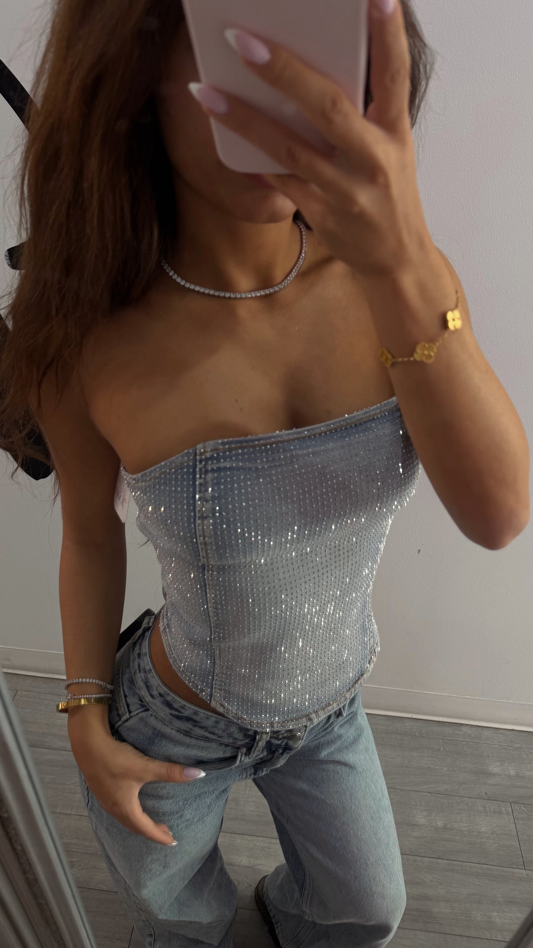 Rhinestone Denim Corset