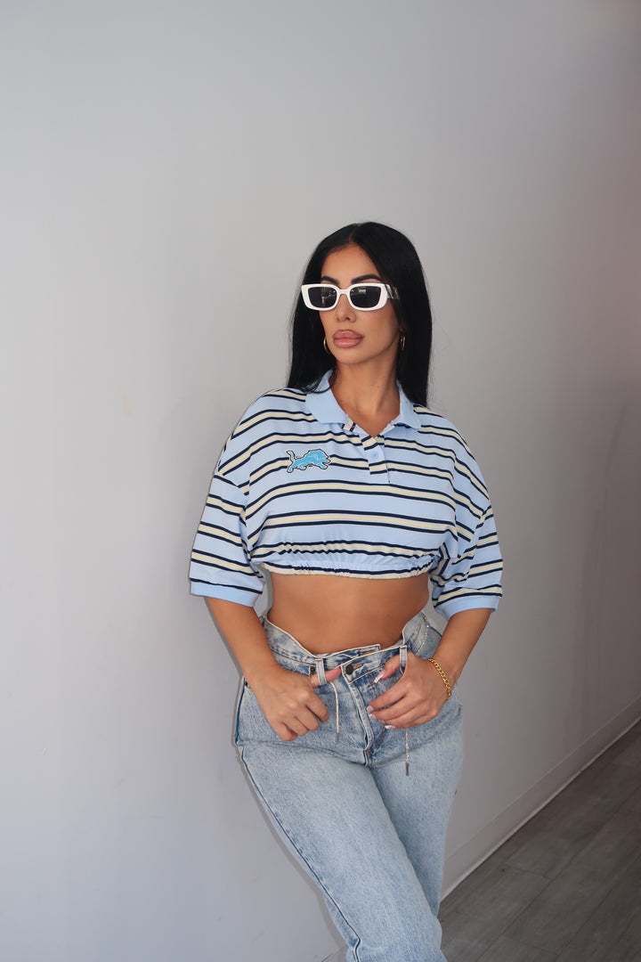 Detroit Striped Cropped Polo Top