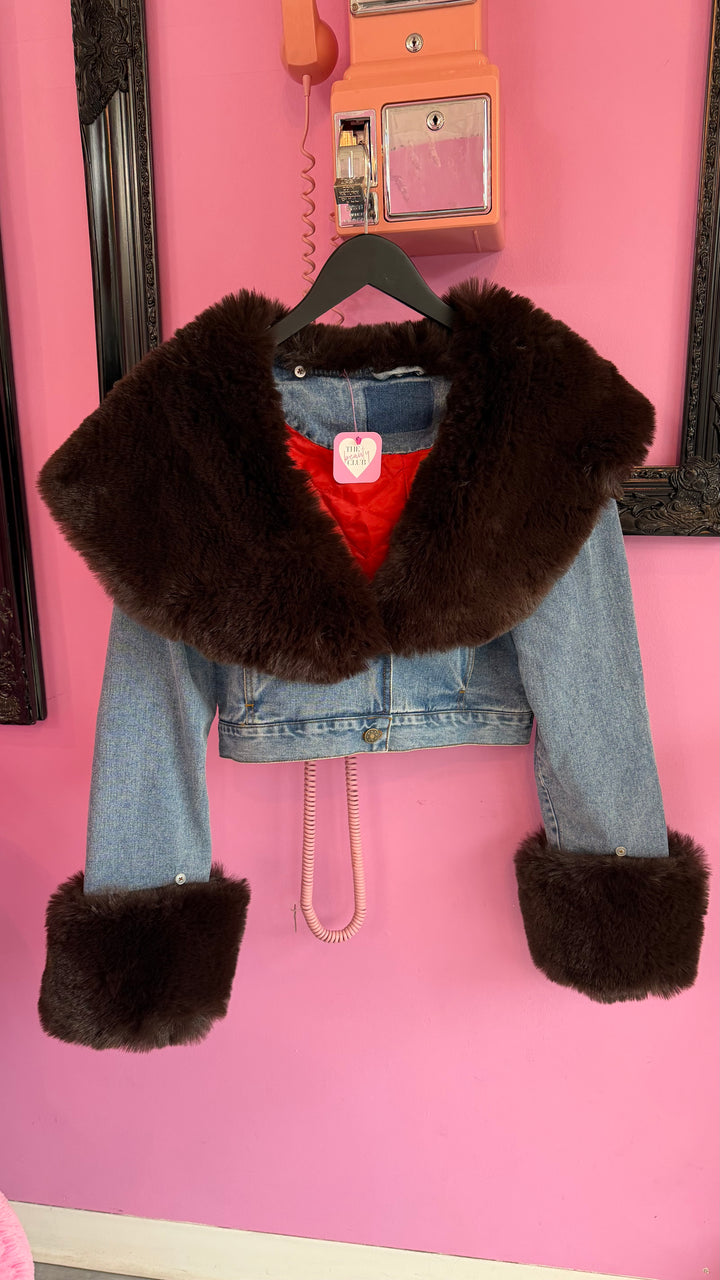 Brown Faux Fur Denim Jacket