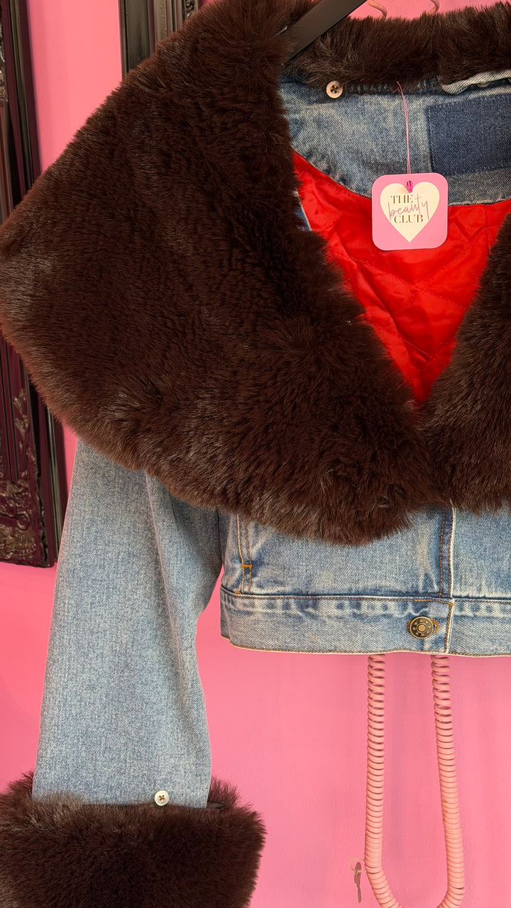 Brown Faux Fur Denim Jacket