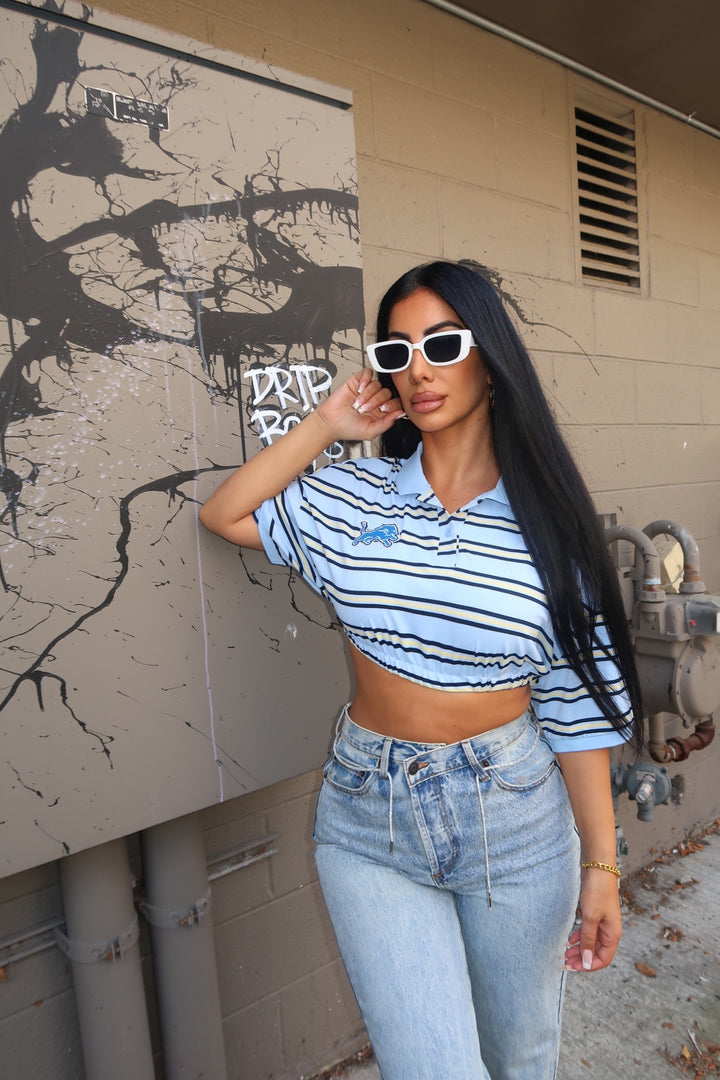 Detroit Striped Cropped Polo Top