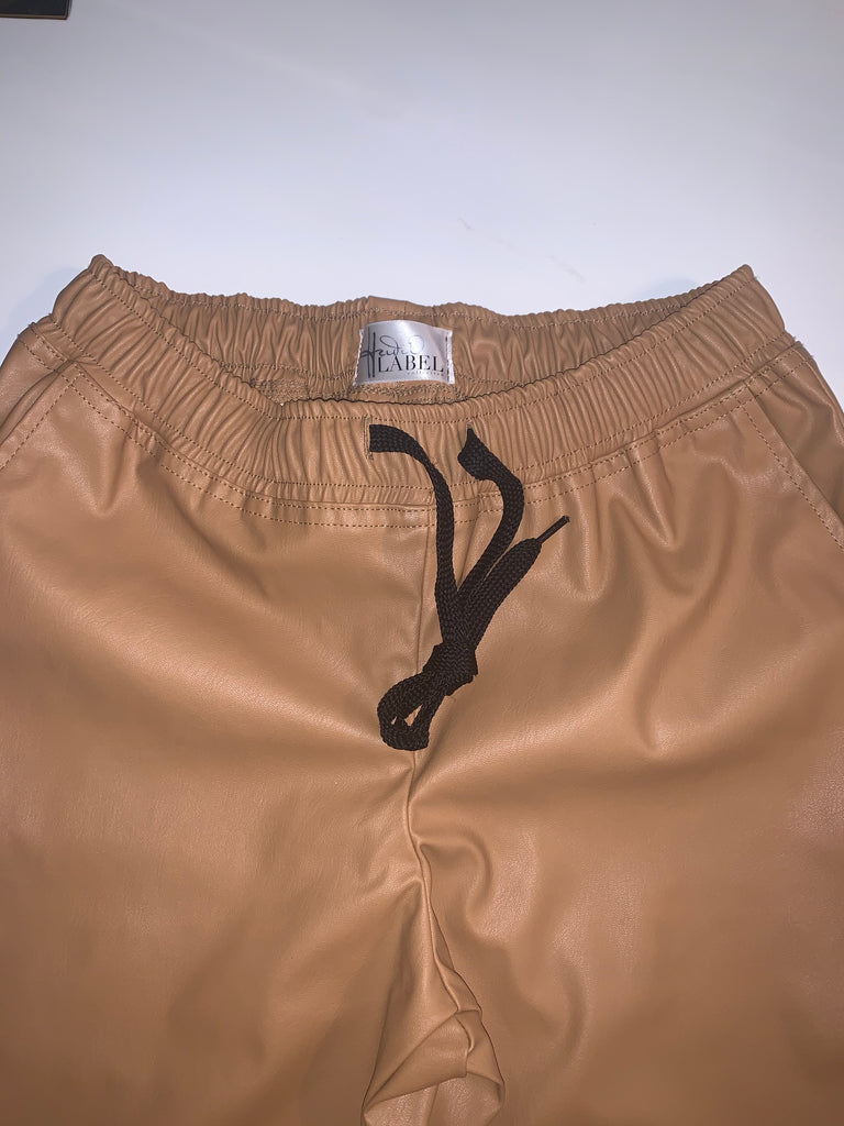 Faux leather nude joggers - www.heididcosmetics.com 
