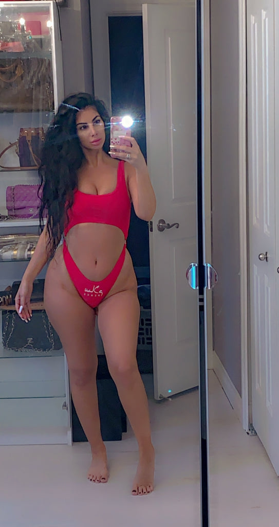 Red baewatch swimsuit
